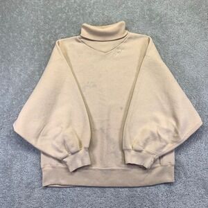 Vintage Champion Reverse Weave Sweatshirt Womens M Turtleneck Beige Oversized